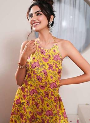 Yellow printed crepe gharara set 2