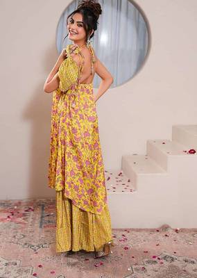 Yellow printed crepe gharara set 5