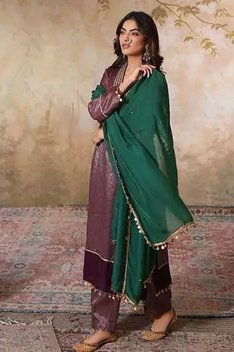Brown chanderi kurta set