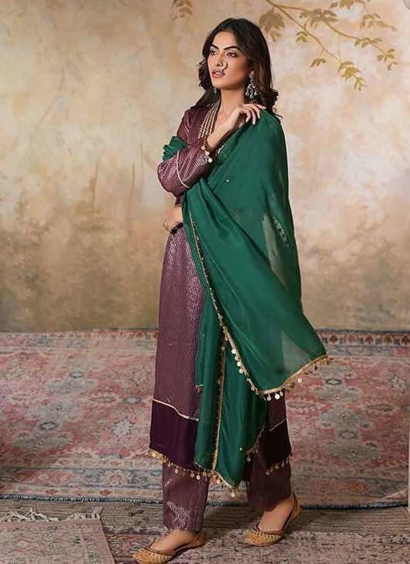 Brown chanderi kurta set