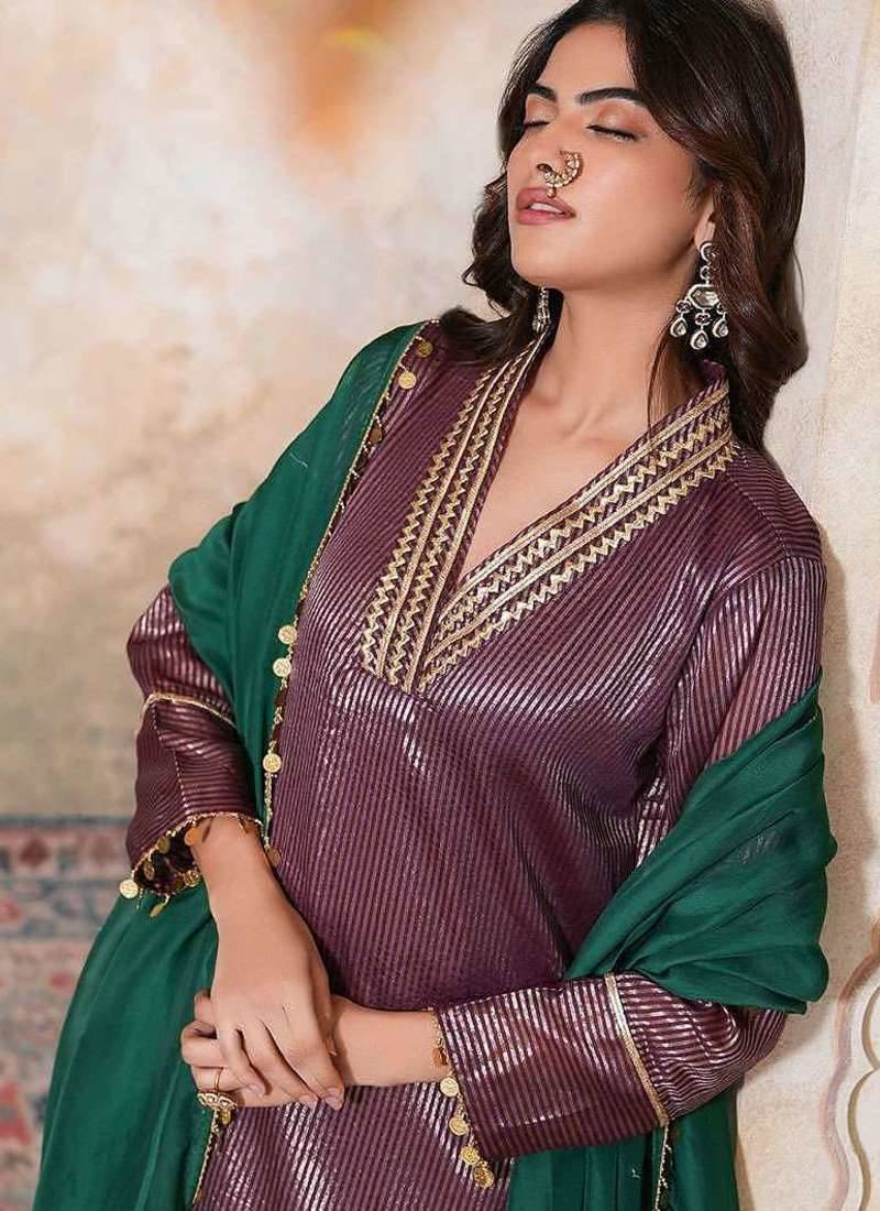 Brown chanderi kurta set