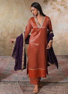 Orange chanderi kurta set 1