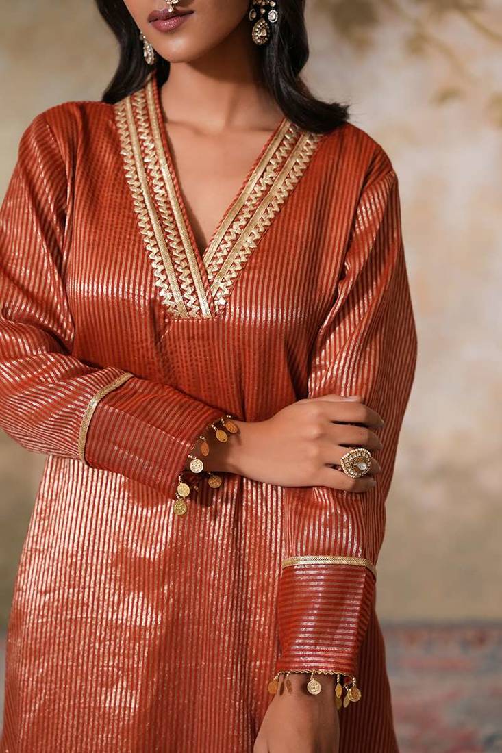 Orange chanderi kurta set