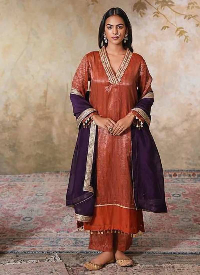 Orange chanderi kurta set
