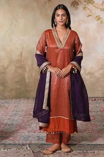 Orange chanderi kurta set