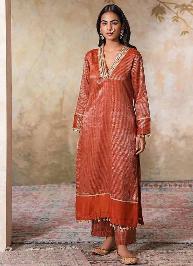 Orange chanderi kurta set