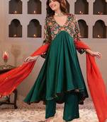 Green printed crepe kurta set