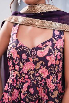 Purple printed crepe anarkali set 2