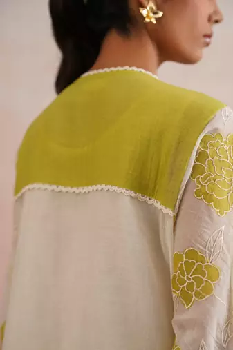White embroidered chanderi kurta set with dupatta