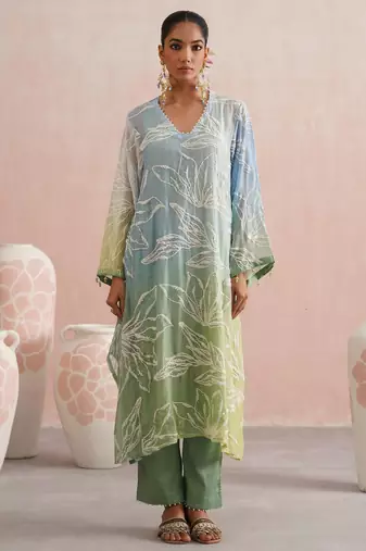 Multicolor embroidered chanderi kurta set with dupatta