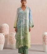 Multicolor embroidered chanderi kurta set with dupatta