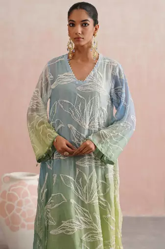 Multicolor embroidered chanderi kurta set with dupatta