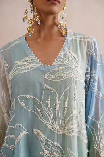 Multicolor embroidered chanderi kurta set with dupatta