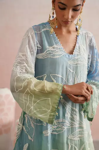 Multicolor embroidered chanderi kurta set with dupatta