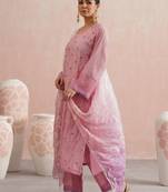 Pink embroidered chanderi kurta set with dupatta