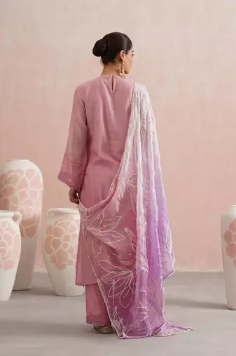 Pink embroidered chanderi kurta set with dupatta