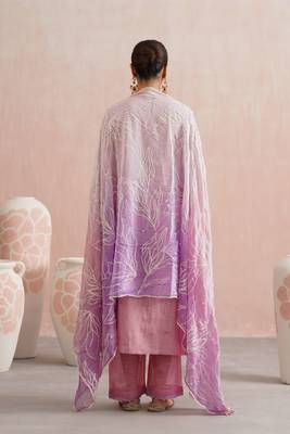 Pink embroidered chanderi kurta set with dupatta 5