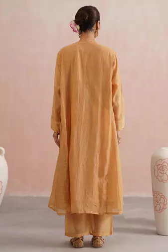 Peach embroidered chanderi kurta set with dupatta