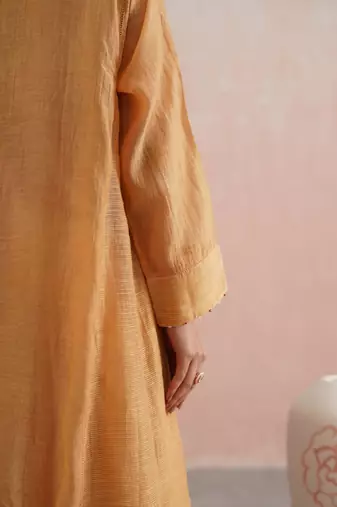 Peach embroidered chanderi kurta set with dupatta