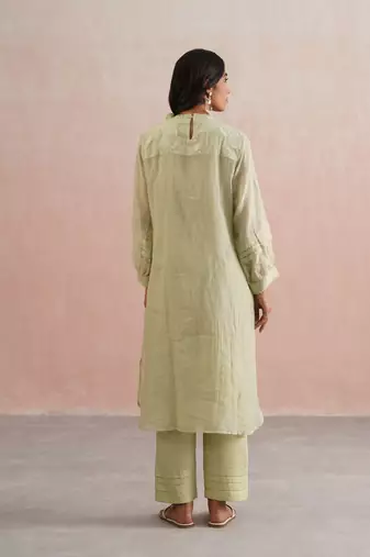 Green embroidered chanderi kurta set