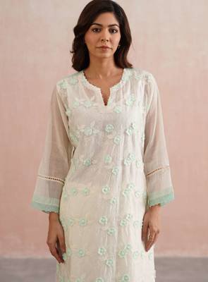White embroidered chanderi kurta set 1