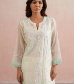 White embroidered chanderi kurta set
