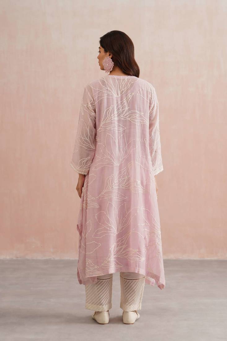 Pink embroidered chanderi kurta set