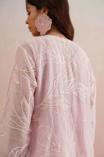 Pink embroidered chanderi kurta set