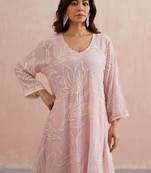 Pink embroidered chanderi kurta set