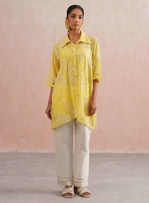 Yellow embroidered chanderi co ord set 1