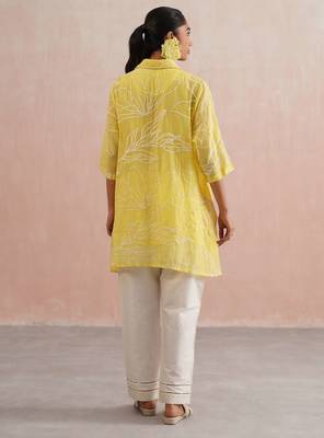 Yellow embroidered chanderi co ord set 2