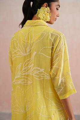 Yellow embroidered chanderi co ord set 3