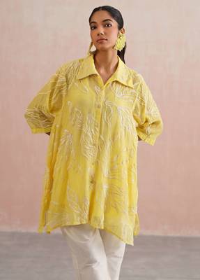 Yellow embroidered chanderi co ord set 4