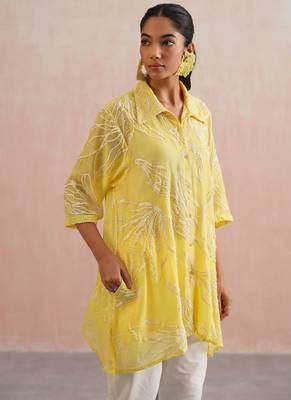 Yellow embroidered chanderi co ord set 5