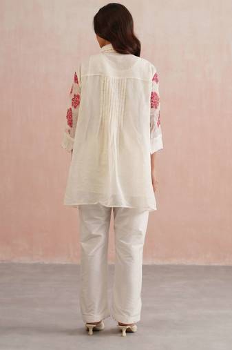 White embroidered chanderi co ord set