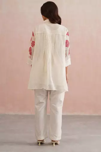 White embroidered chanderi co ord set