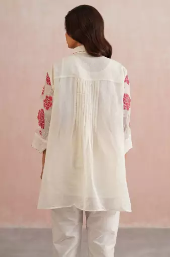 White embroidered chanderi co ord set