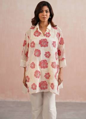 White embroidered chanderi co ord set 1