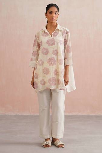 White embroidered chanderi co ord set