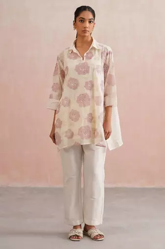 White embroidered chanderi co ord set