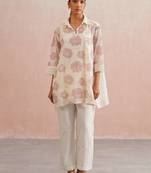 White embroidered chanderi co ord set