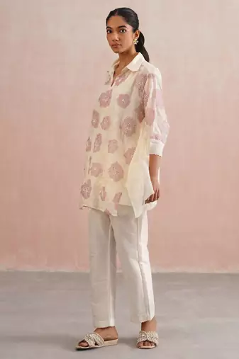 White embroidered chanderi co ord set