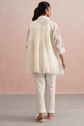 White embroidered chanderi co ord set