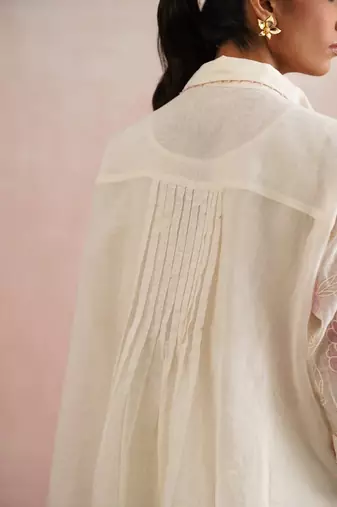 White embroidered chanderi co ord set