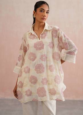 White embroidered chanderi co ord set 5