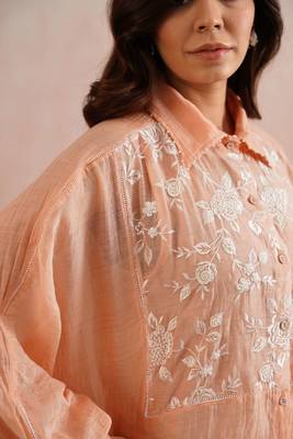 Peach embroidered chanderi co ord set 3
