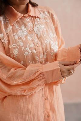 Peach embroidered chanderi co ord set 4
