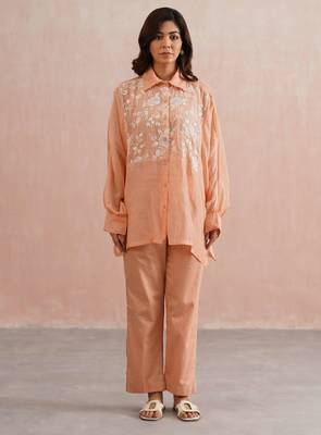 Peach embroidered chanderi co ord set 5