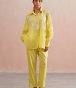 Yellow embroidered chanderi co ord set