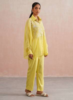 Yellow embroidered chanderi co ord set 3
